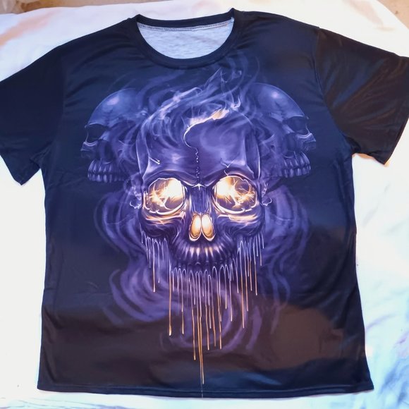 Affliction Style T Shirt Black and Orange skull flames - Picture 4 of 4